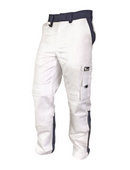 Tweekleurige witte en marine katoenen werkbroek